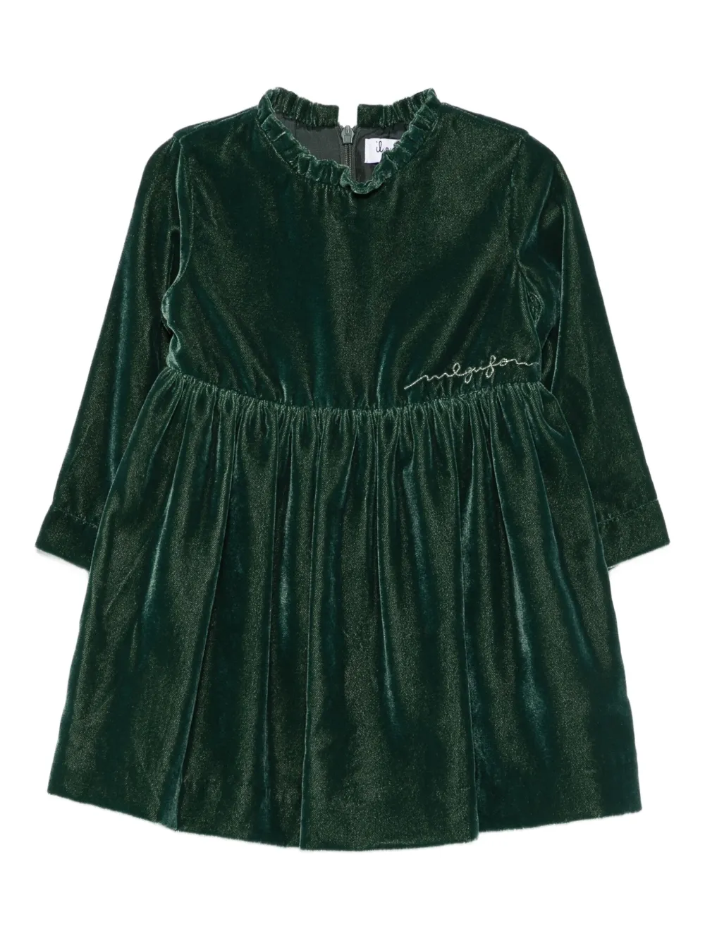 Il Gufo velvet-embroidered dress - Verde