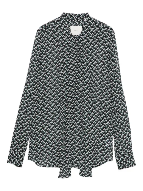 Xacus geometric-print tie-neck blouse