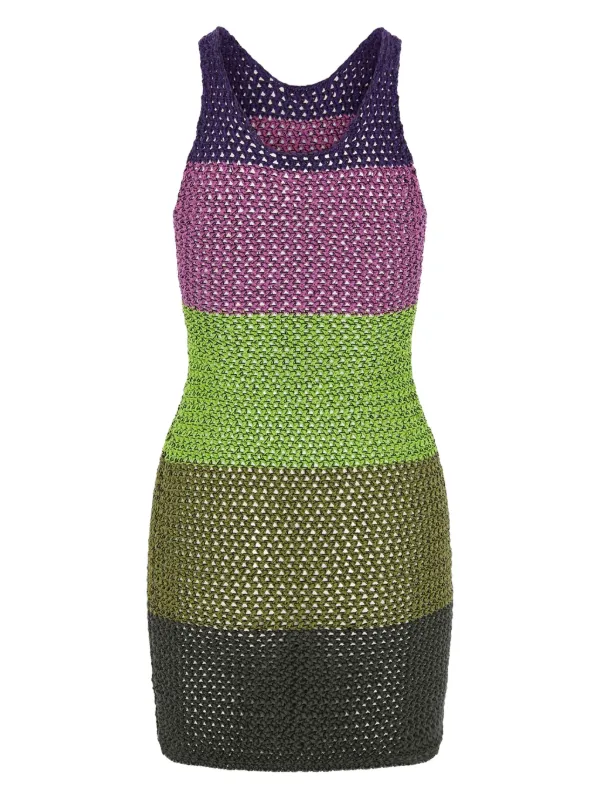Agr Striped Crochet Knit Mini Dress - Green