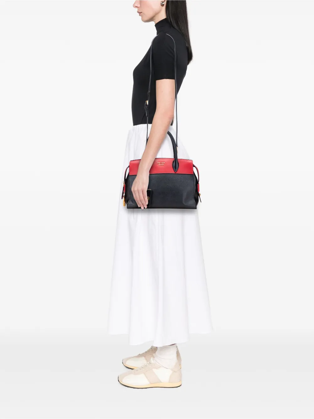 Pre-owned Prada 2013-2025 Saffiano And City Calf Esplanade Satchel In Black