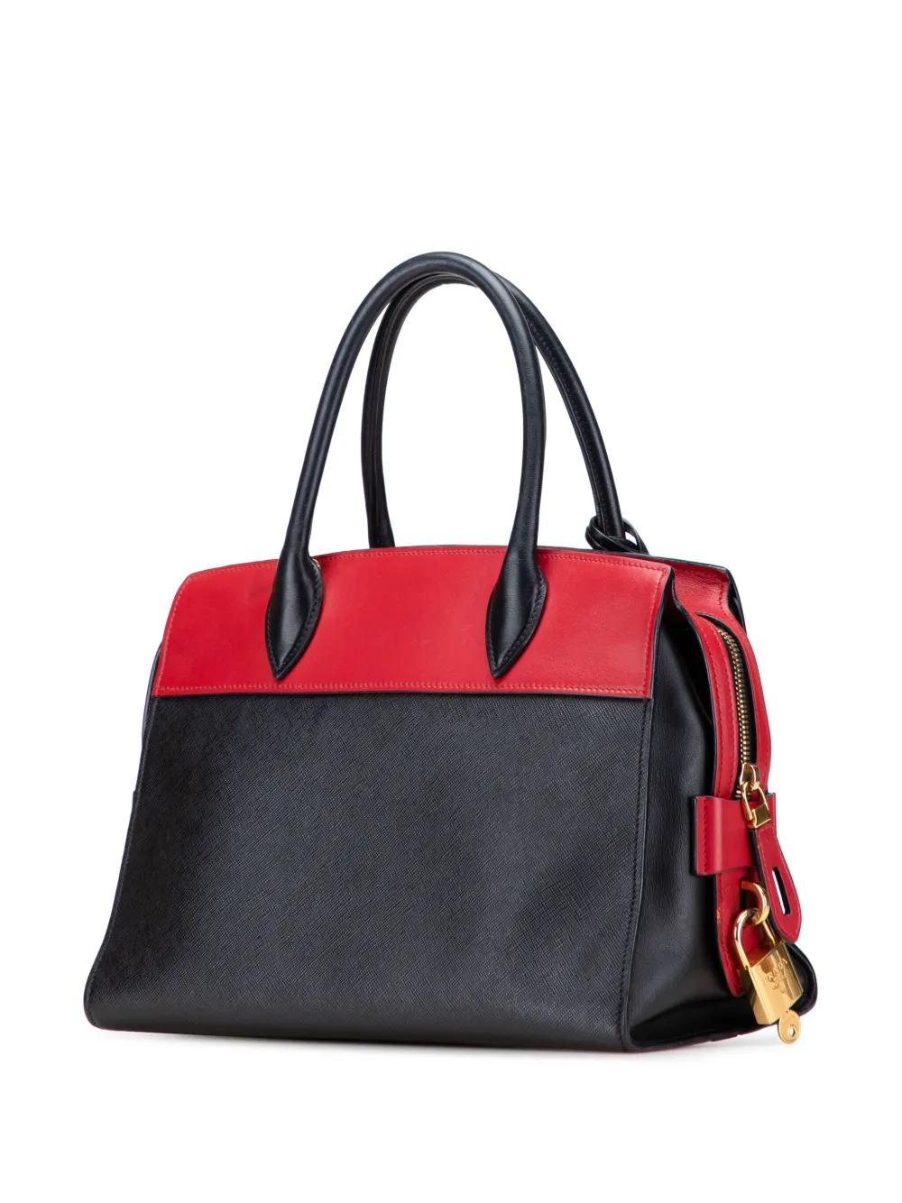 Pre-owned Prada 2013-2025 Saffiano And City Calf Esplanade Satchel In Black
