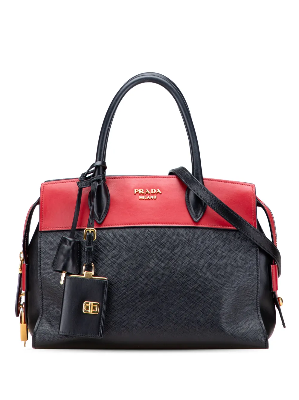Pre-owned Prada 2013-2025 Saffiano And City Calf Esplanade Satchel In Black