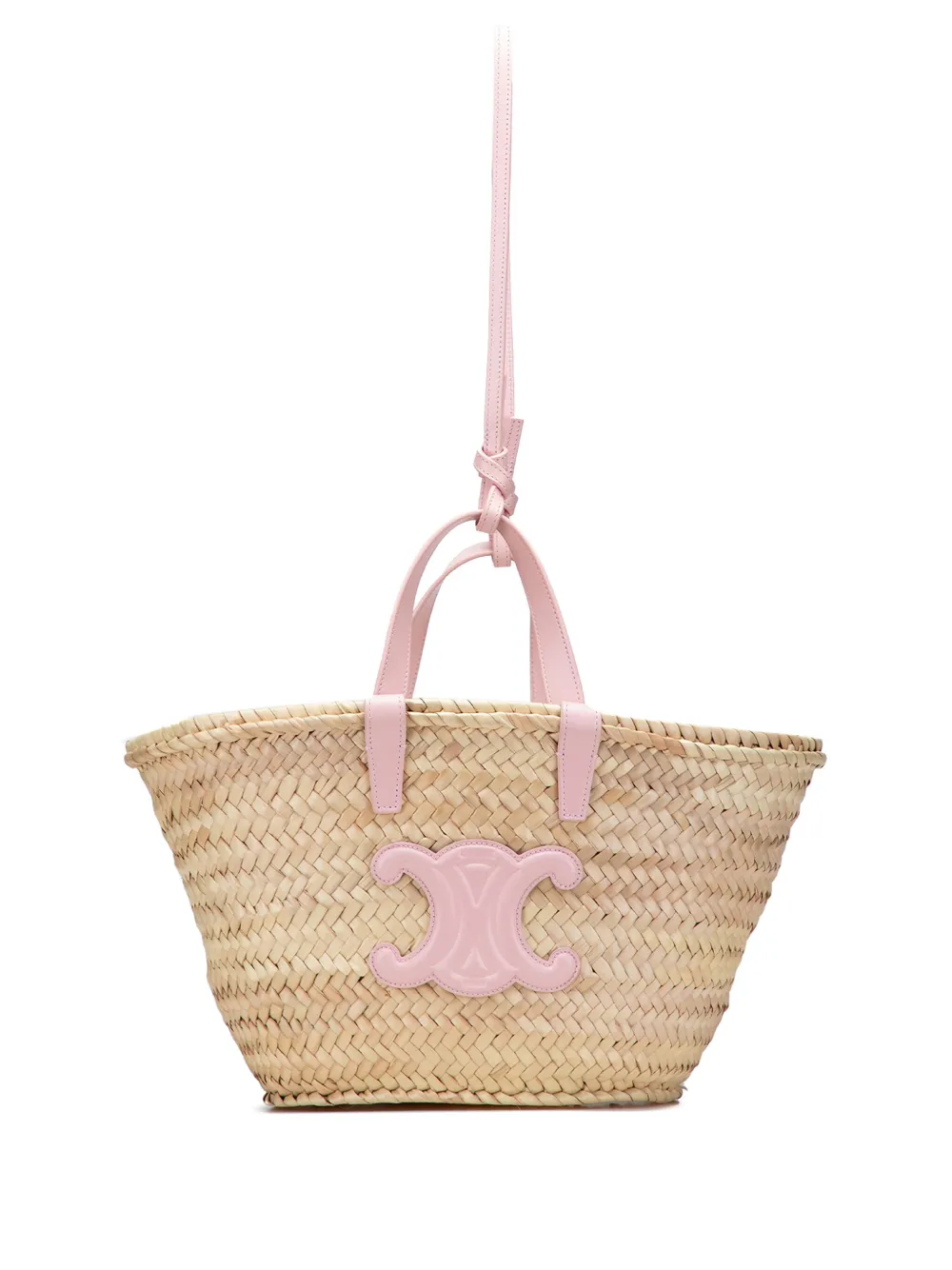 Pre-owned Celine 2023 Teen Raffia Cuir Triomphe Classic Panier Tote Satchel In Brown