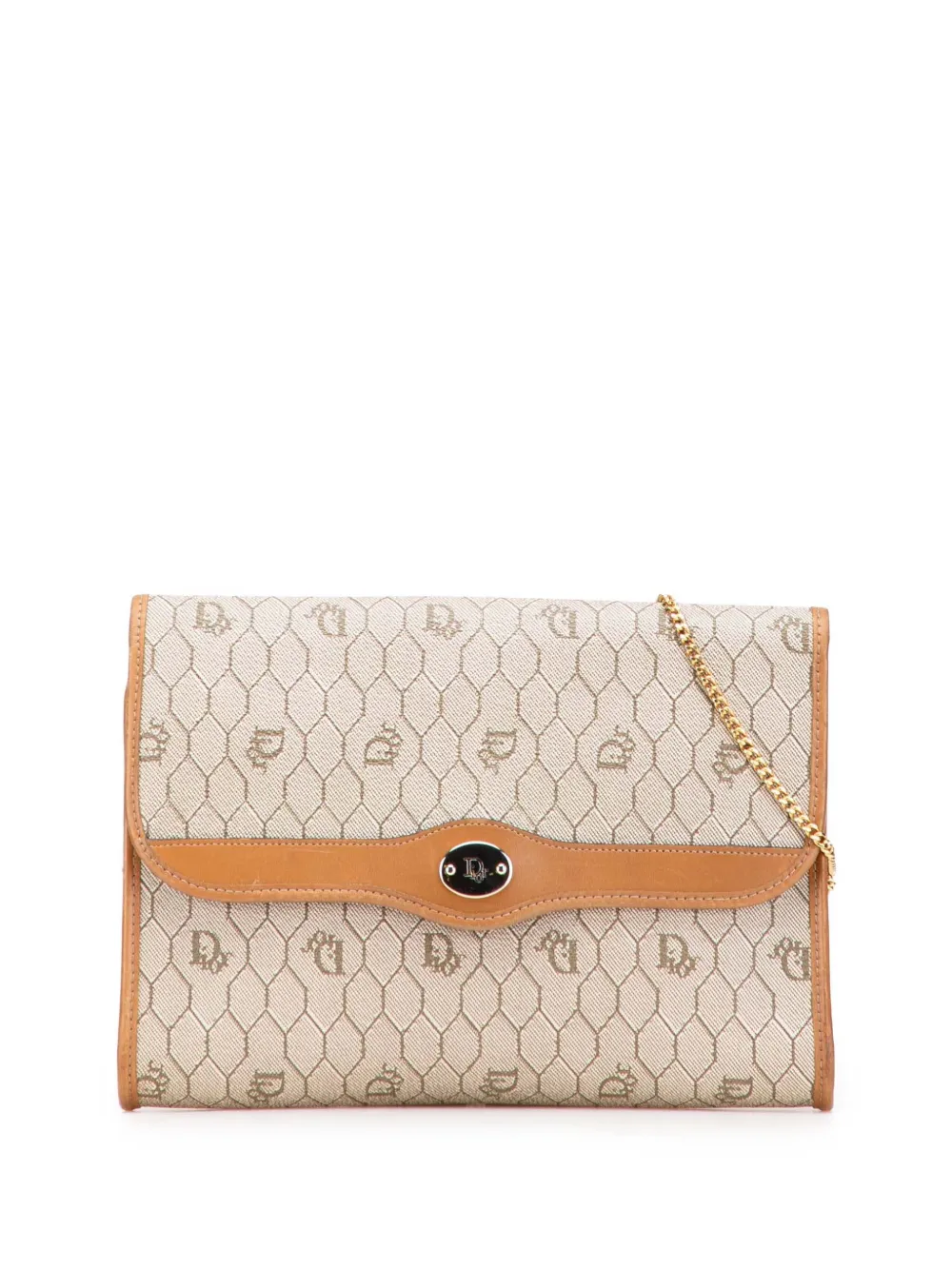 Pre-owned Dior 20th Century Honeycomb Coated Canvas Chain Crossbody Bag In Brown