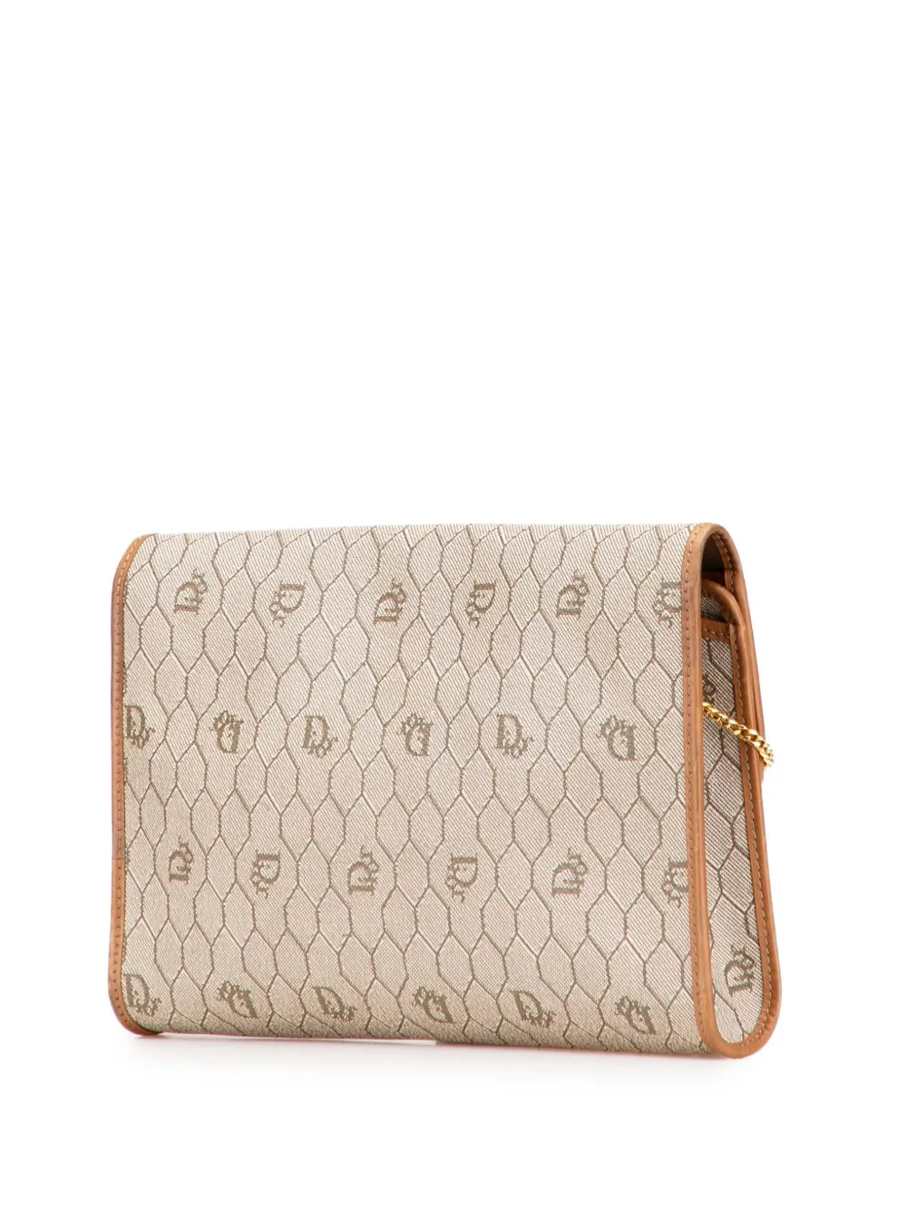 Pre-owned Dior 20th Century Honeycomb Coated Canvas Chain Crossbody Bag In Brown