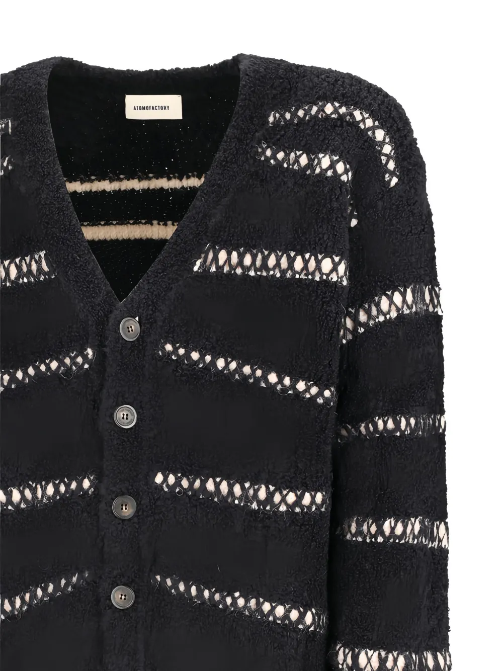 Atomo Factory Bouclé Striped Cardigan In Black