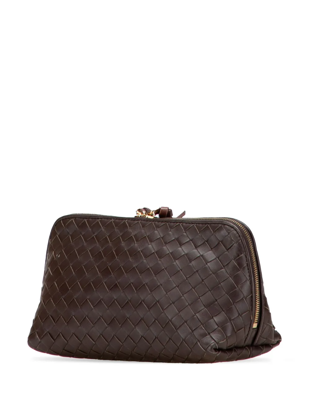 Pre-owned Bottega Veneta 2000-2007 Nappa Intrecciato Cosmetic Pouch In Brown