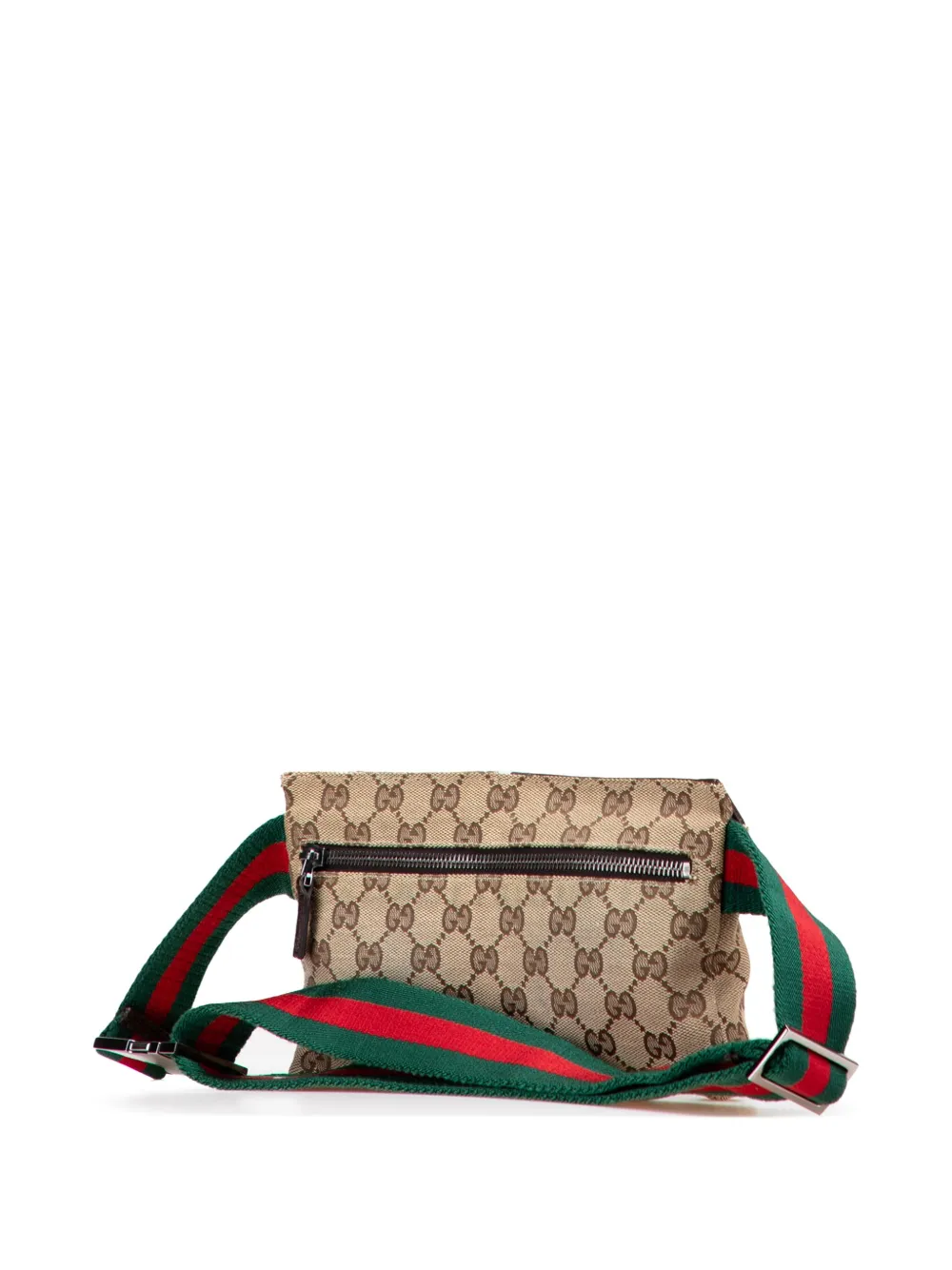 Pre-owned Gucci 2000-2015 Gg Canvas Web Double Pocket Belt Bag In Brown