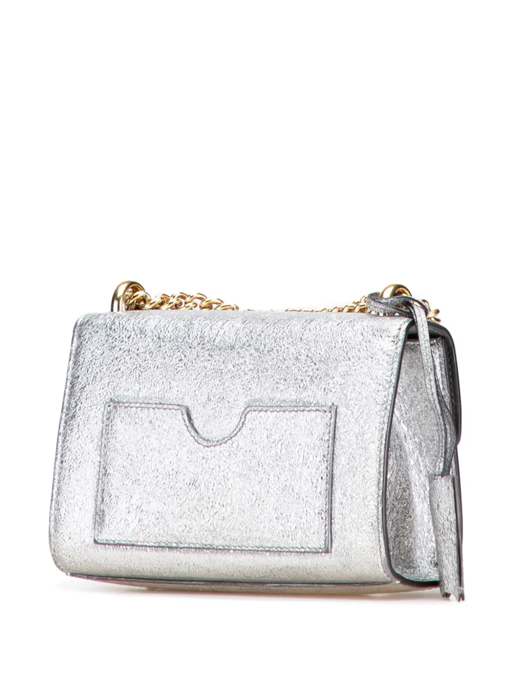 Pre-owned Gucci 2000-2015 Small Metallic Leather Padlock Crossbody Bag In Silver
