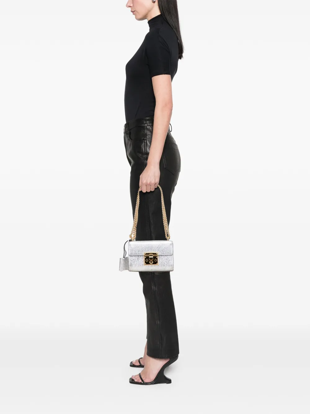Pre-owned Gucci 2000-2015 Small Metallic Leather Padlock Crossbody Bag In Silver