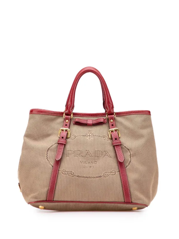 Prada Pre-Owned 2013-2025 キャンバス カナパ ロゴ リボン サッチェル