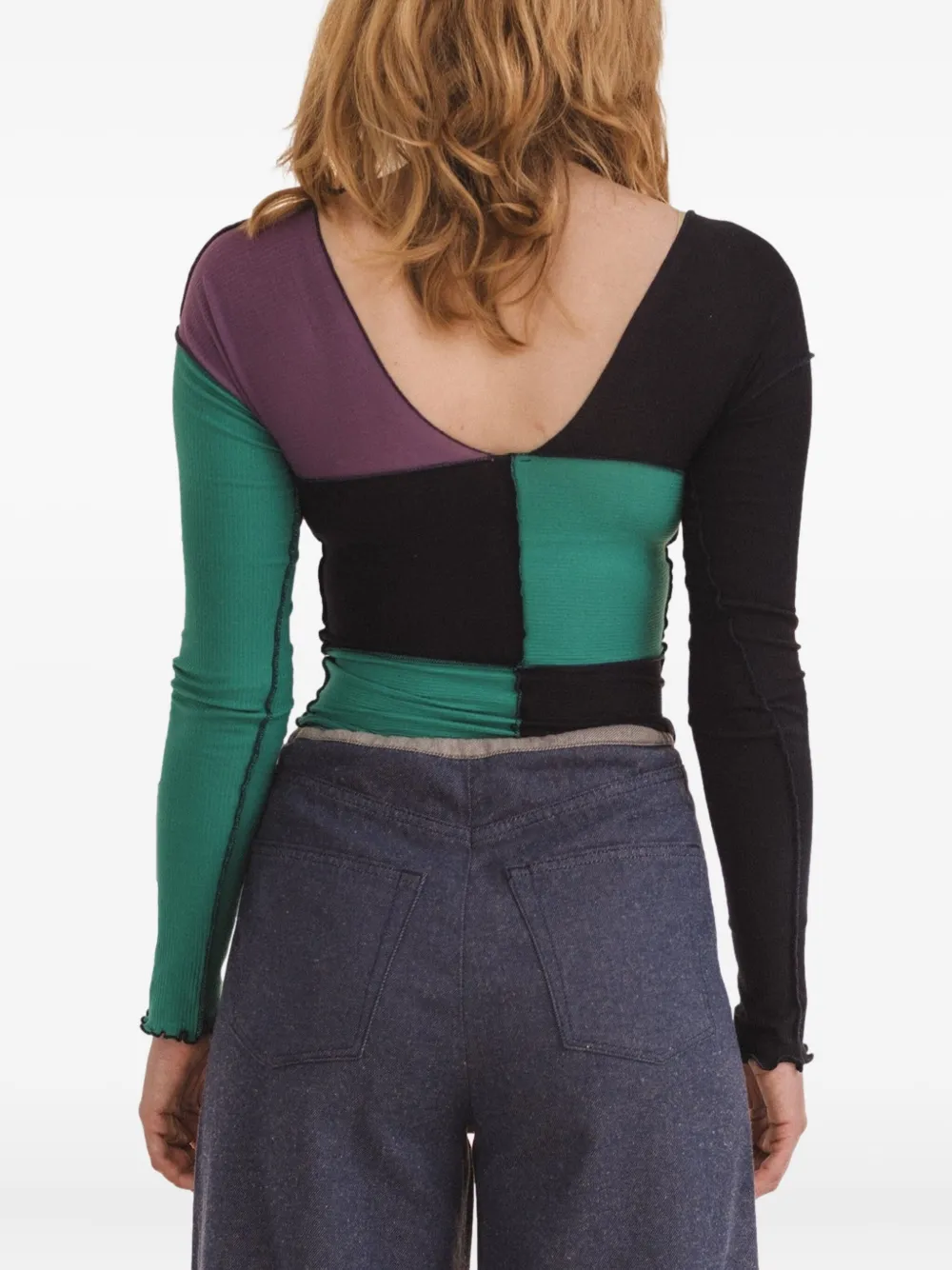 Baserange Long-sleeve Patchwork Tee In Green
