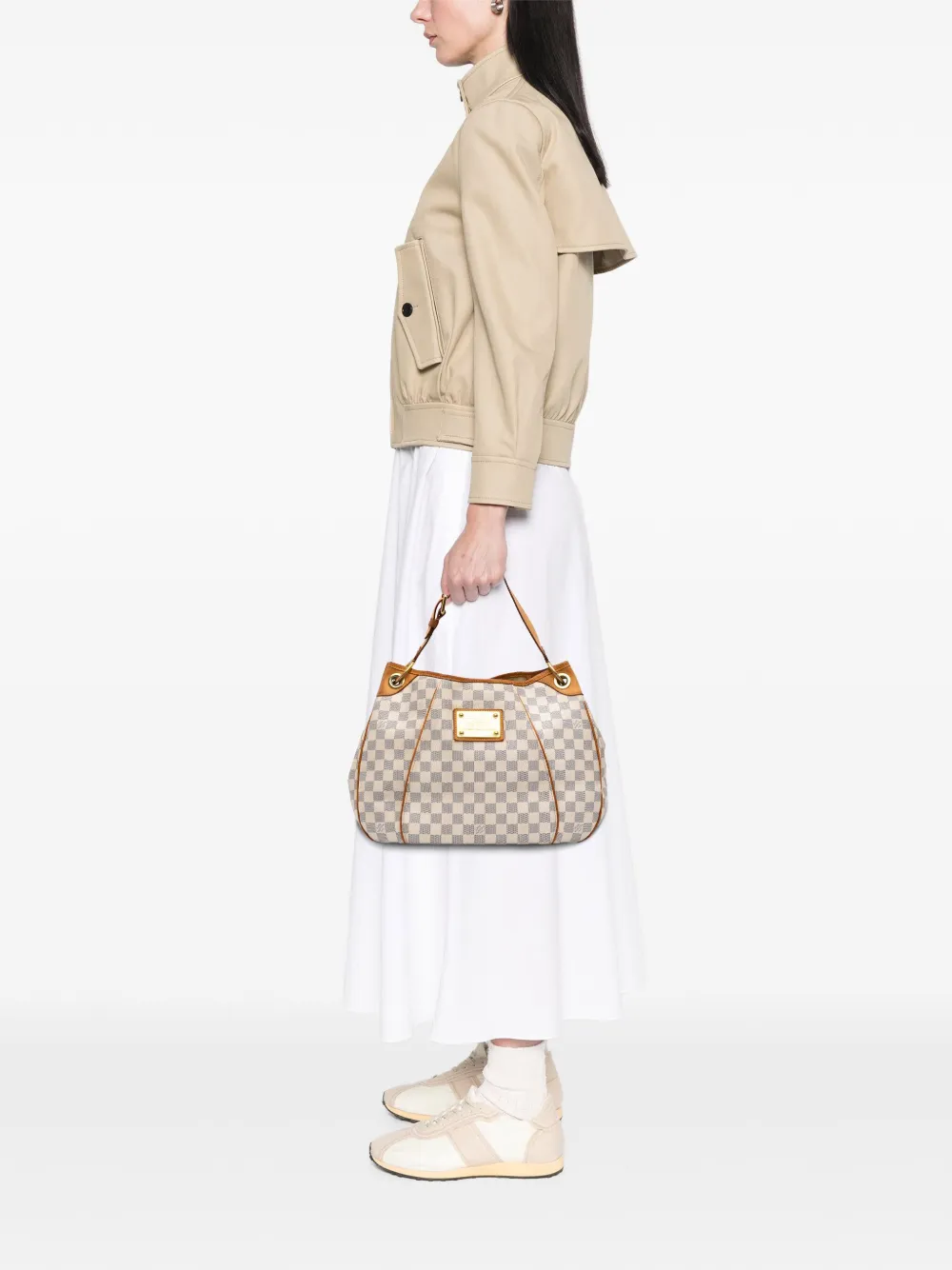 Pre-owned Louis Vuitton 2010 Damier Azur Galliera Pm Shoulder Bag In White