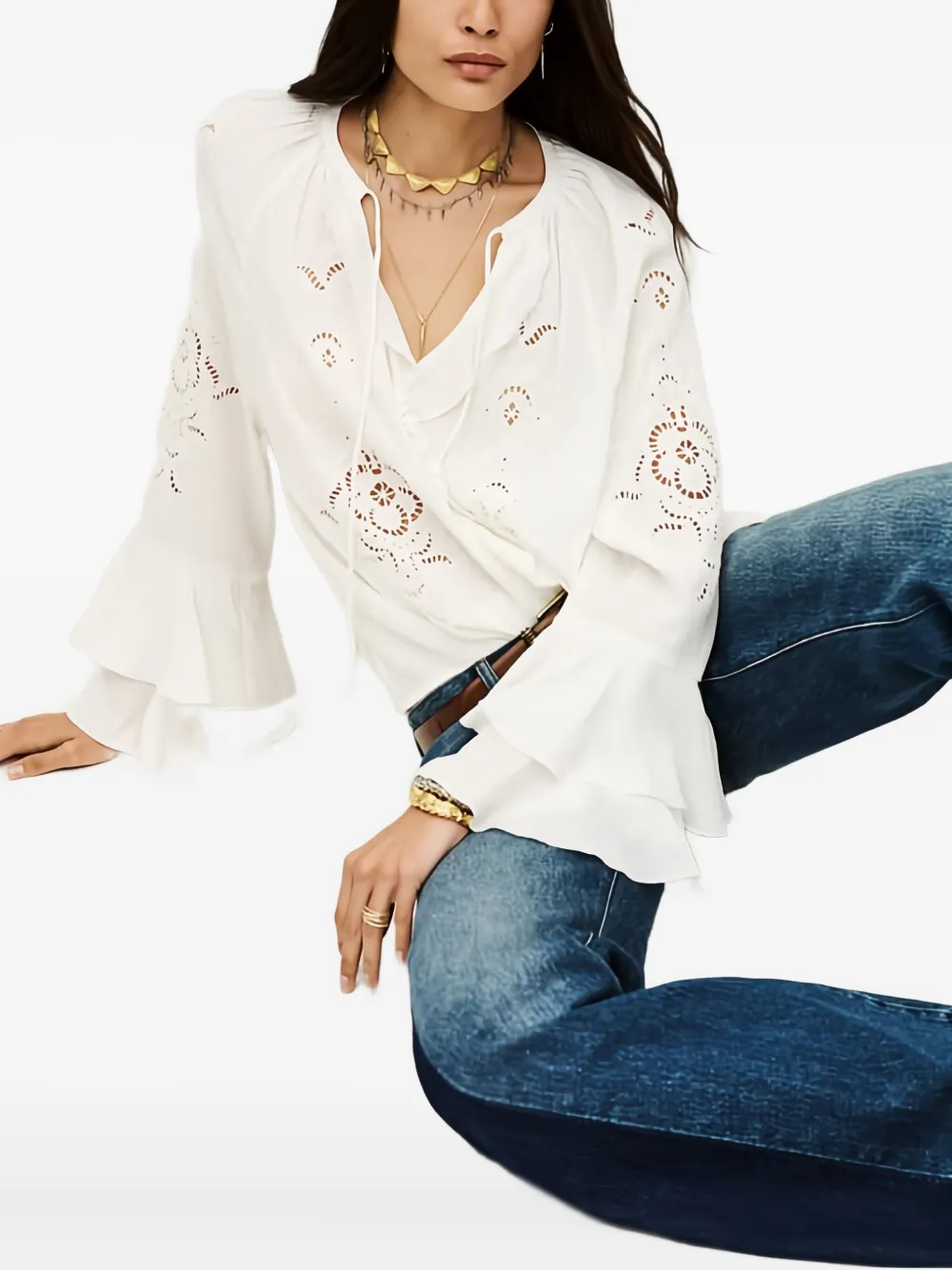 Ba&sh Omar Embroidered Ruffled Blouse In White