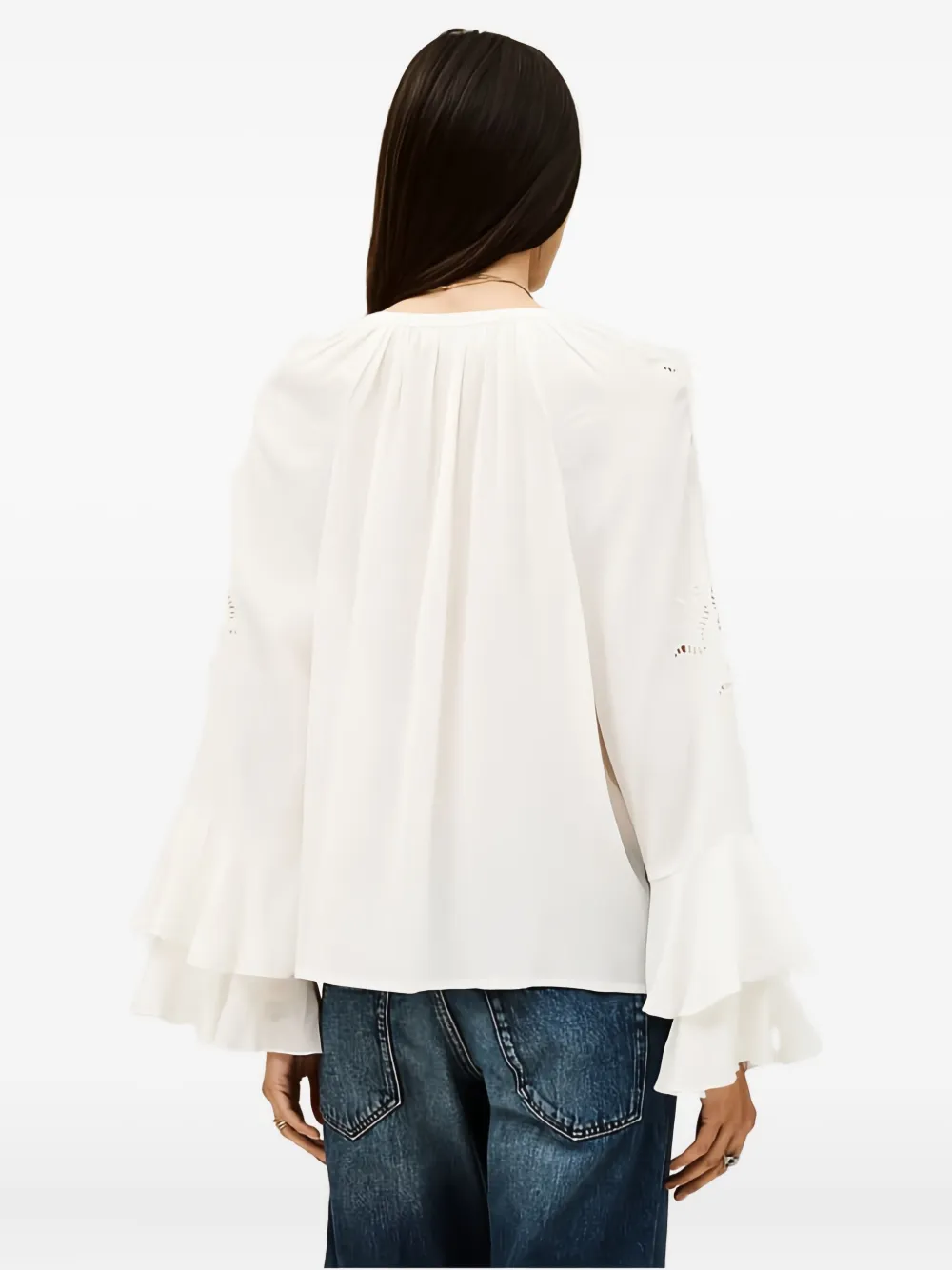 Ba&sh Omar Embroidered Ruffled Blouse In White