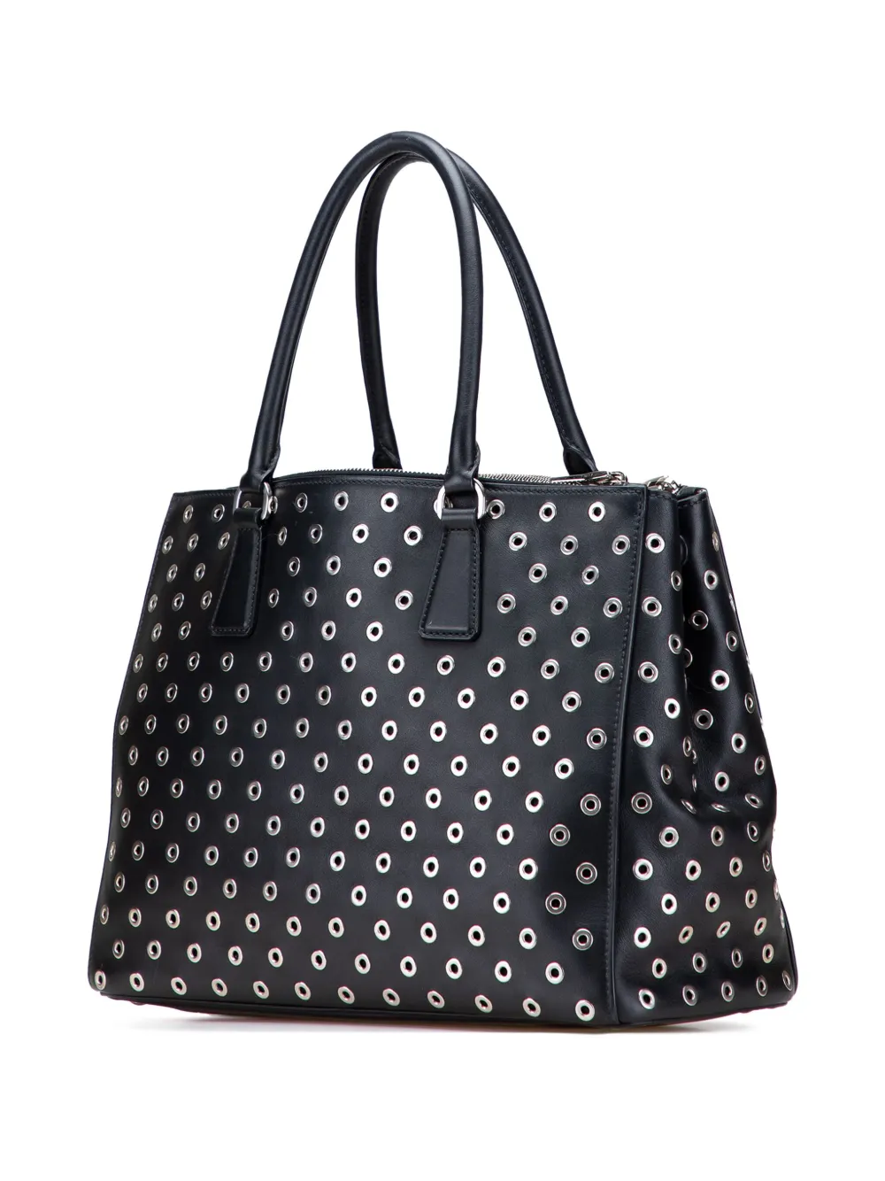 Pre-owned Prada 2010-2025 Large City Calf Grommet Galleria Double Zip Tote Satchel In Black