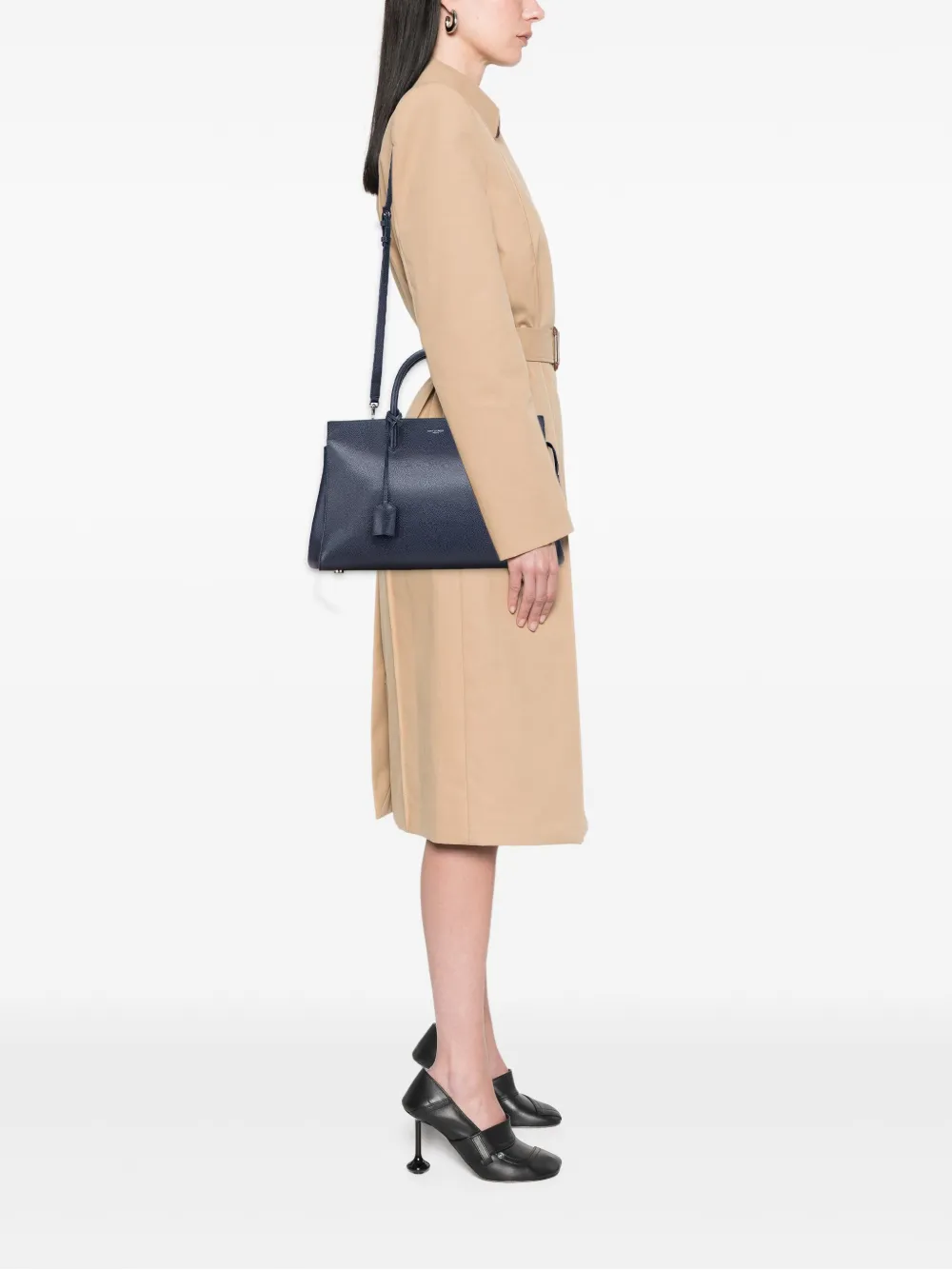 Pre-owned Saint Laurent 2019 Medium Grained Calfskin Cabas Rive Gauche Satchel In Blue