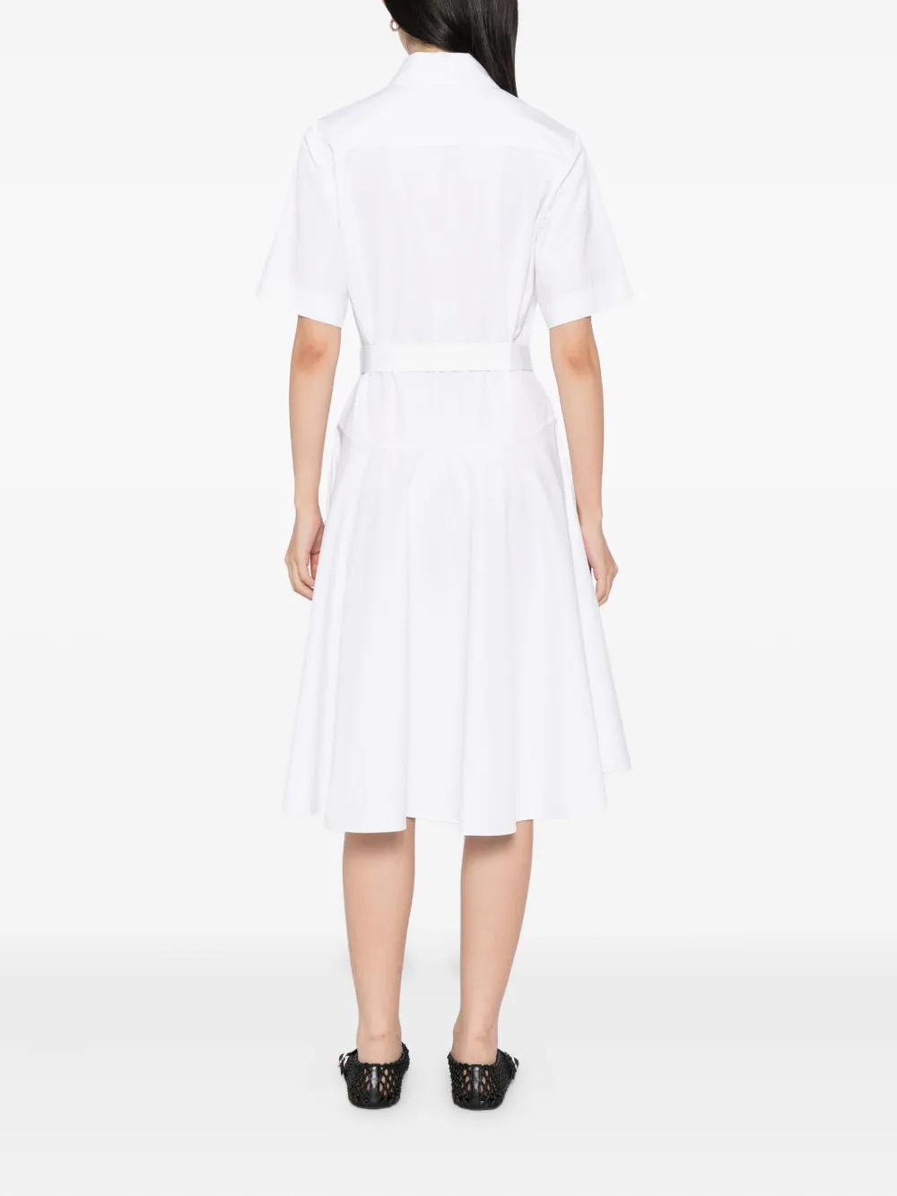 Alexander Mcqueen Belted Organic Cotton-poplin Midi Shirt Dress In White