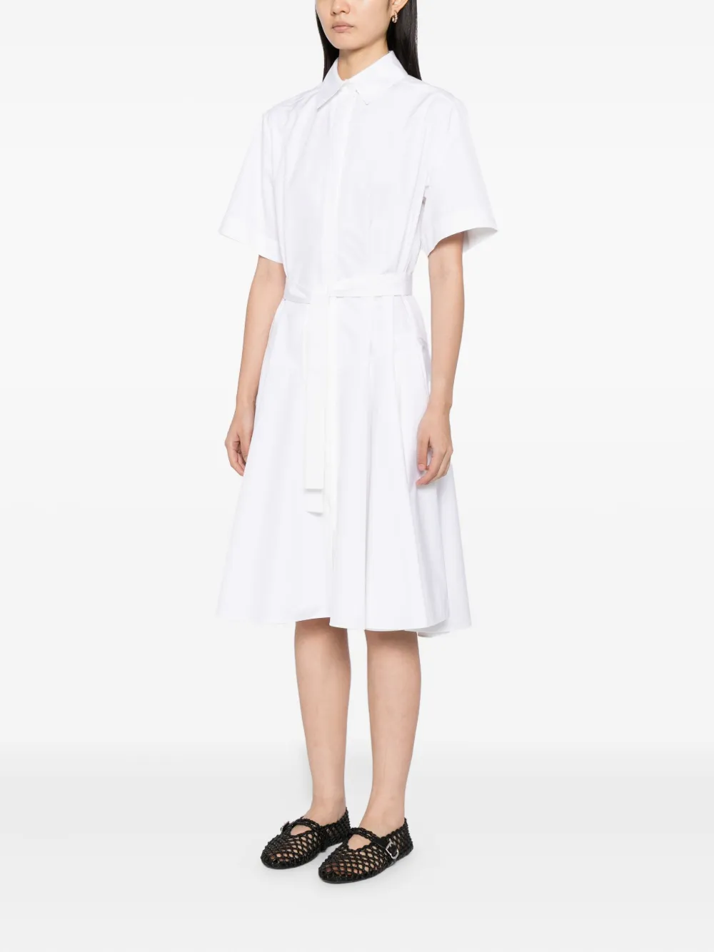 Alexander Mcqueen Belted Organic Cotton-poplin Midi Shirt Dress In White