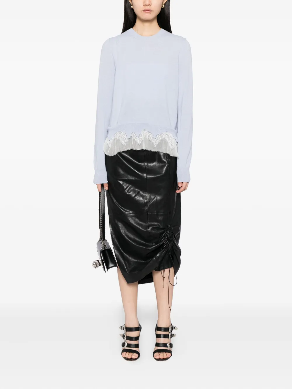 Alexander Mcqueen Lace-trimmed Wool And Cashmere-blend Sweater In Blue