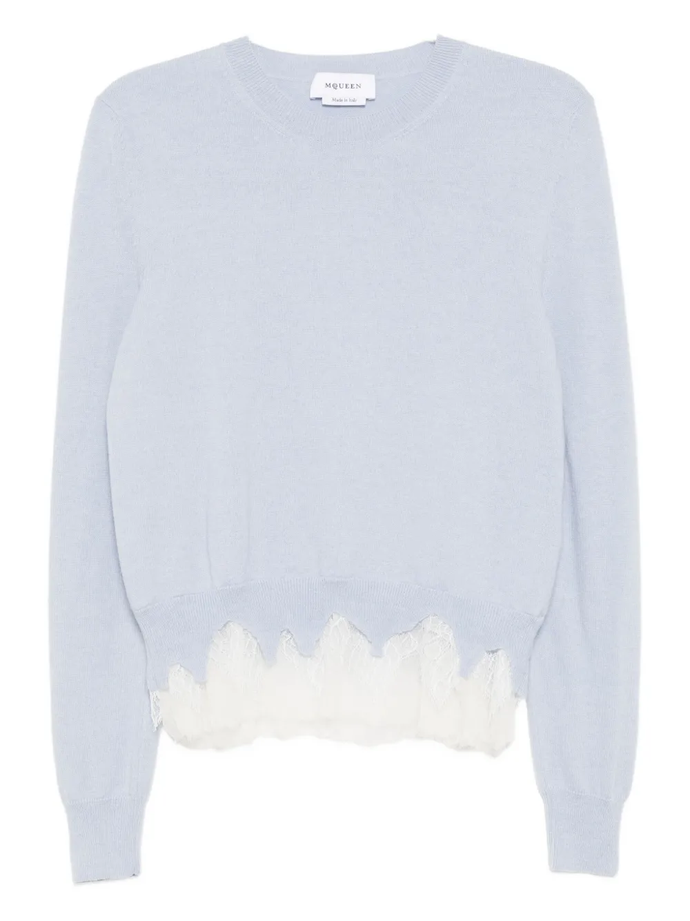 Alexander Mcqueen Lace-trimmed Wool And Cashmere-blend Sweater In Blue
