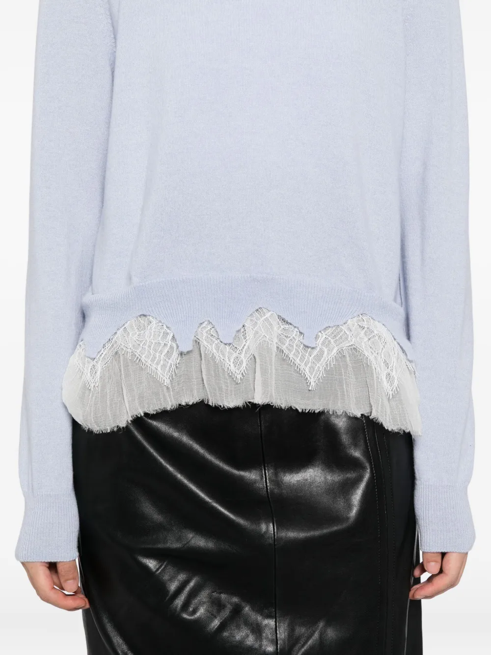 Alexander Mcqueen Lace-trimmed Wool And Cashmere-blend Sweater In Blue