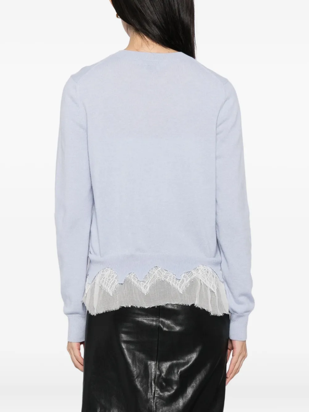 Alexander Mcqueen Lace-trimmed Wool And Cashmere-blend Sweater In Blue