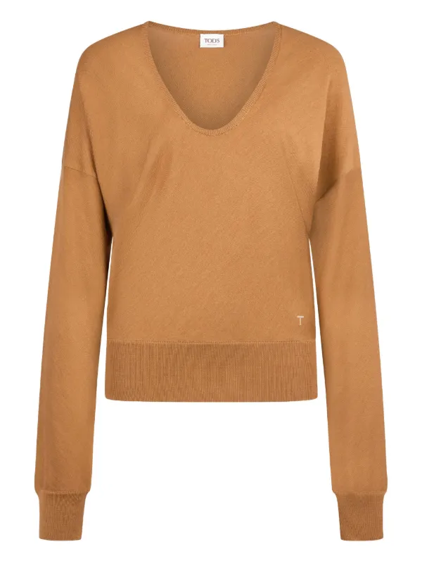 Tod's V-neck Wool-silk Blend Sweater in Orange