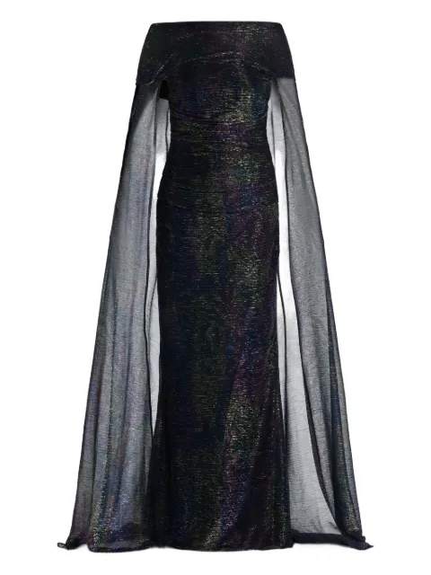 Talbot Runhof off-shoulder cape dress