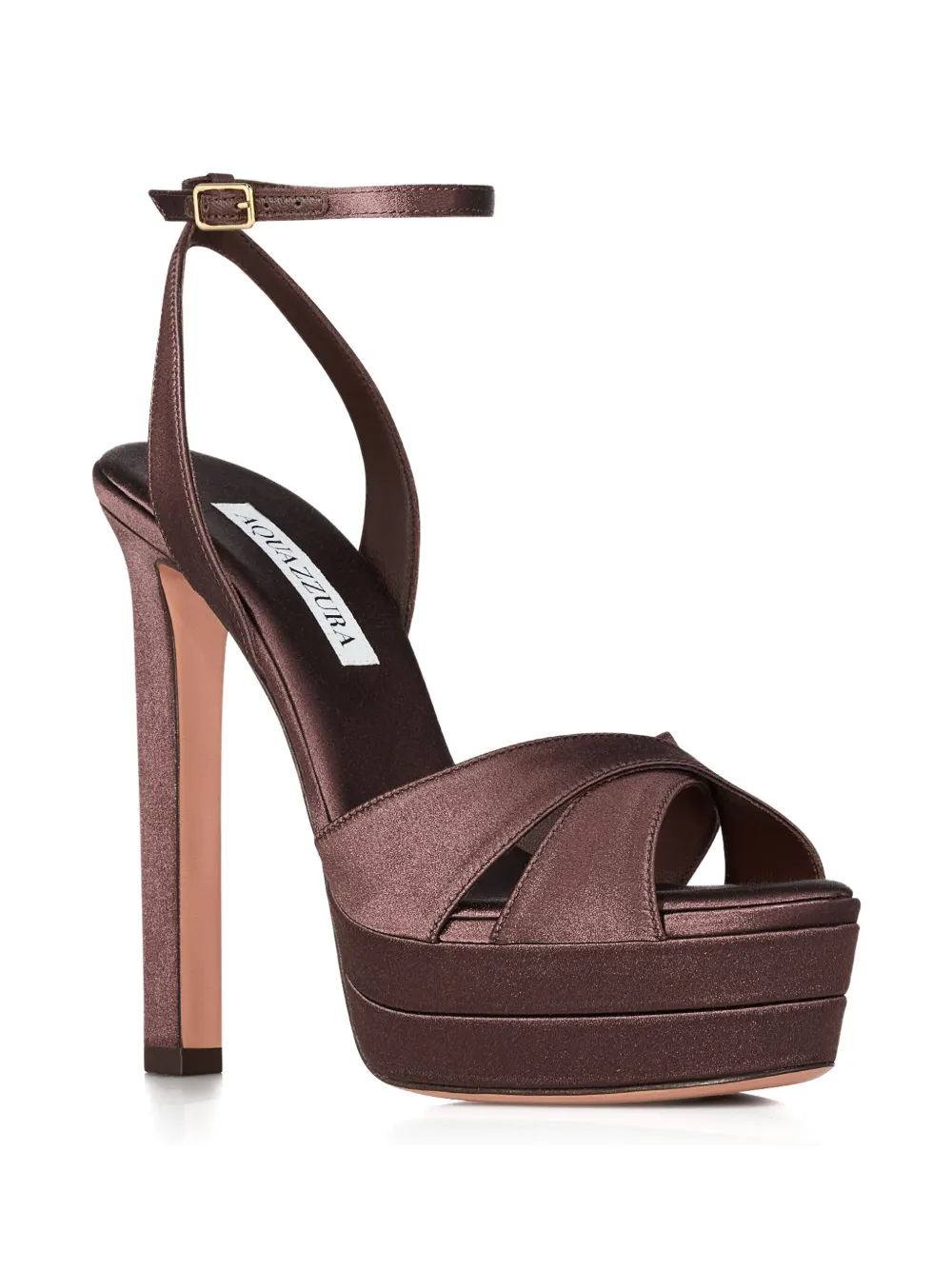 Aquazzura Satin Divine Plateau Platform Sandals 130 In Brown