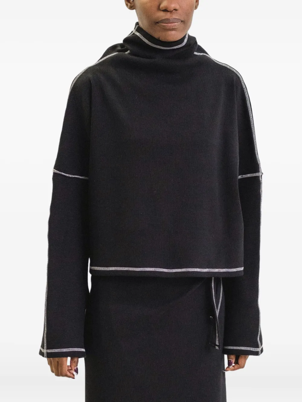 Baserange Camer Contrast-stitch Turtleneck Top In Black