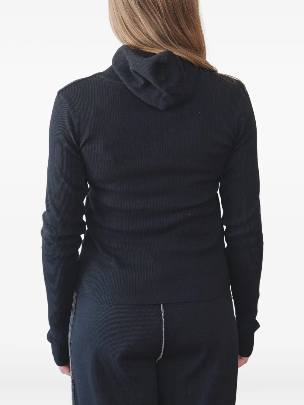 Baserange Ribbed Hooded Top In Black