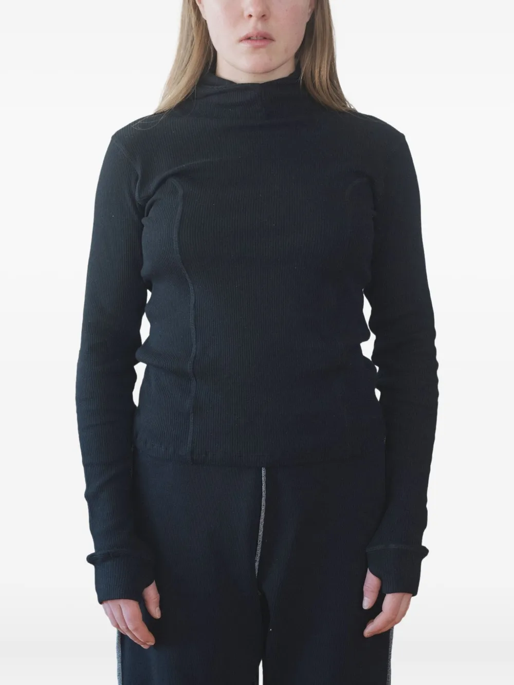 Baserange Ribbed Hooded Top In Black