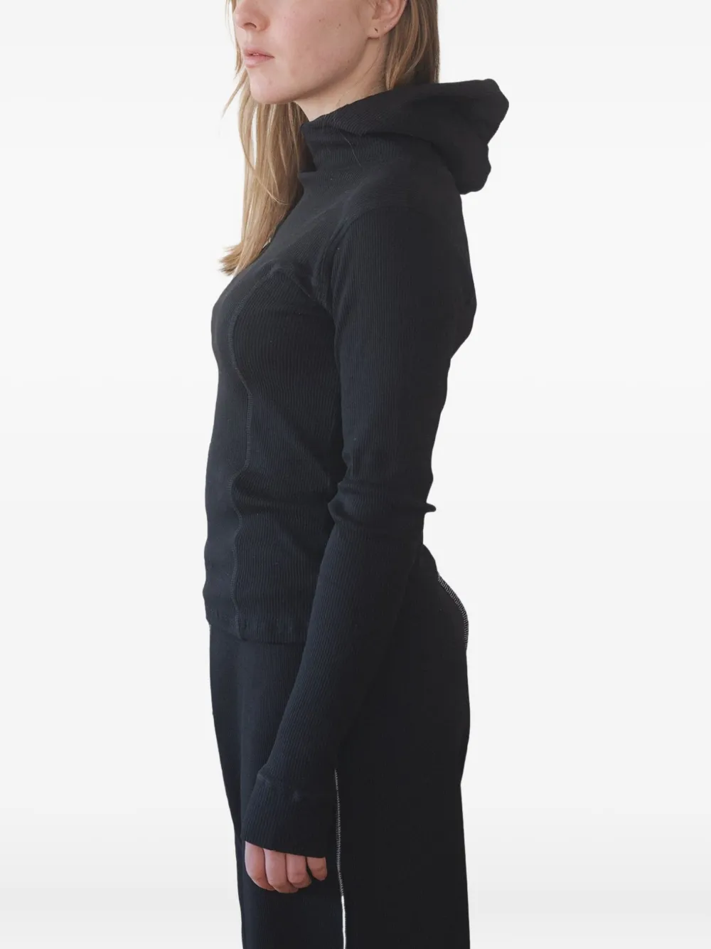 Baserange Ribbed Hooded Top In Black