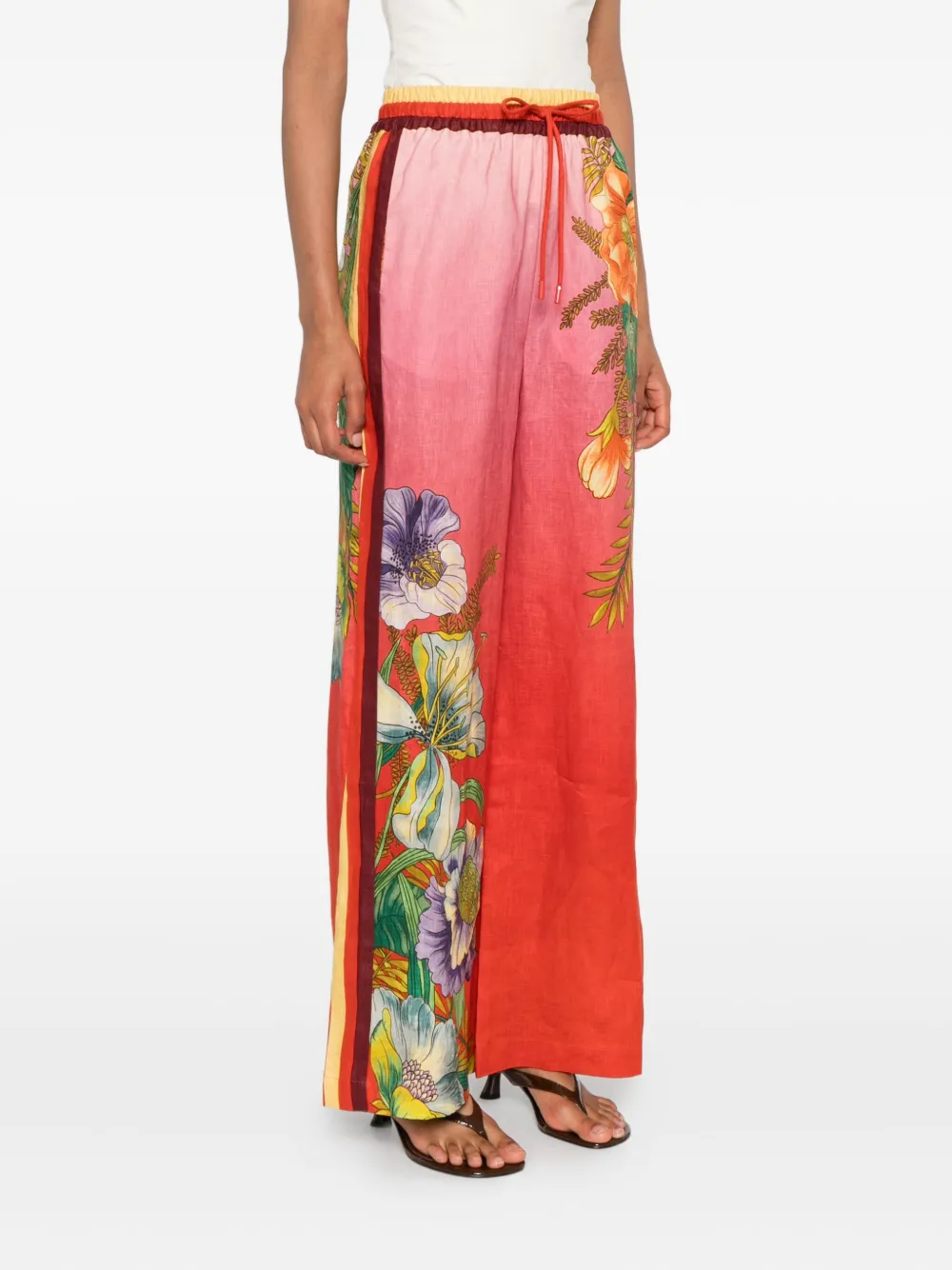 Alemais Inez Floral-print Side-stripe Trousers In Red