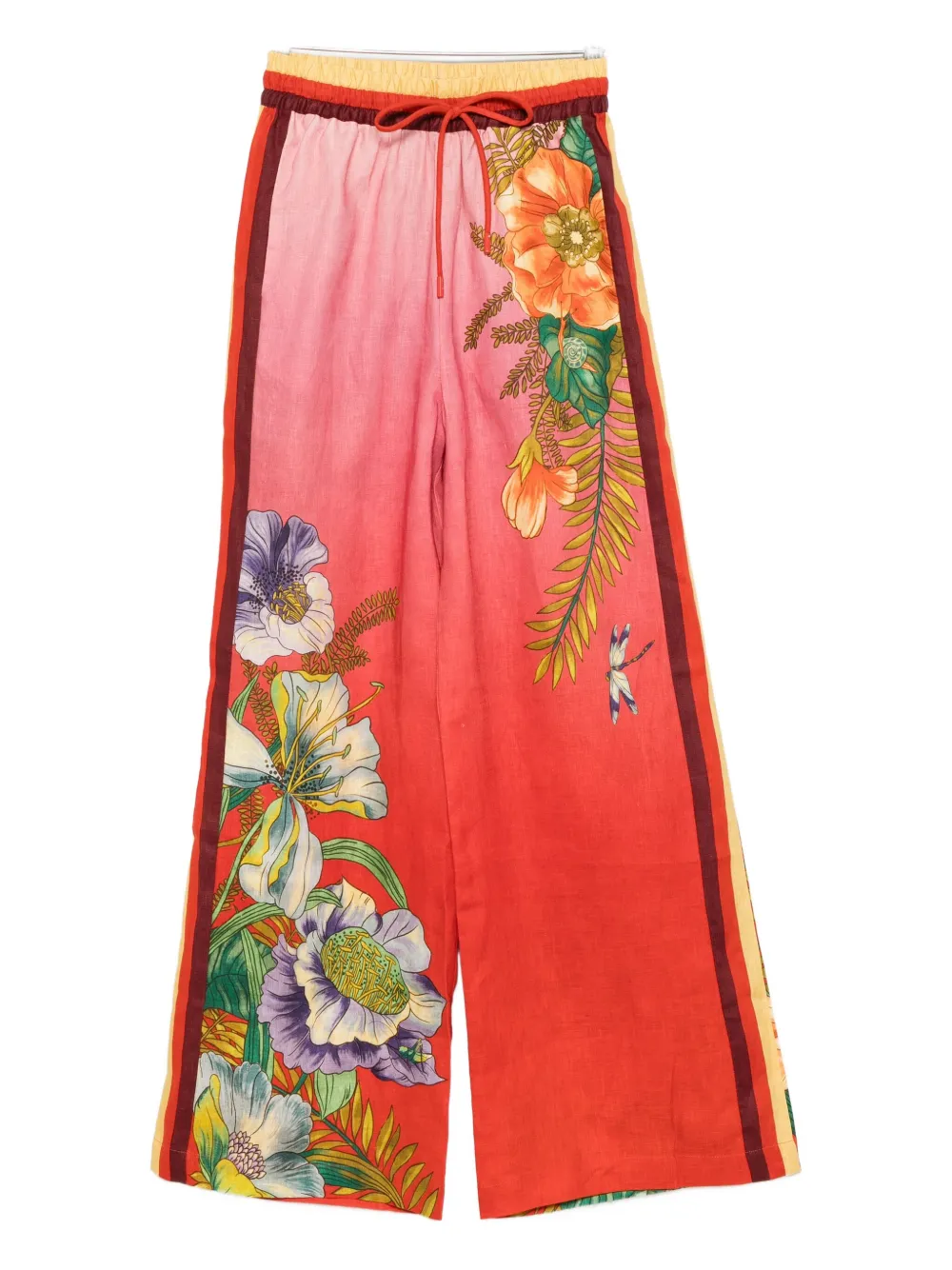 Alemais Inez Floral-print Side-stripe Trousers In Red