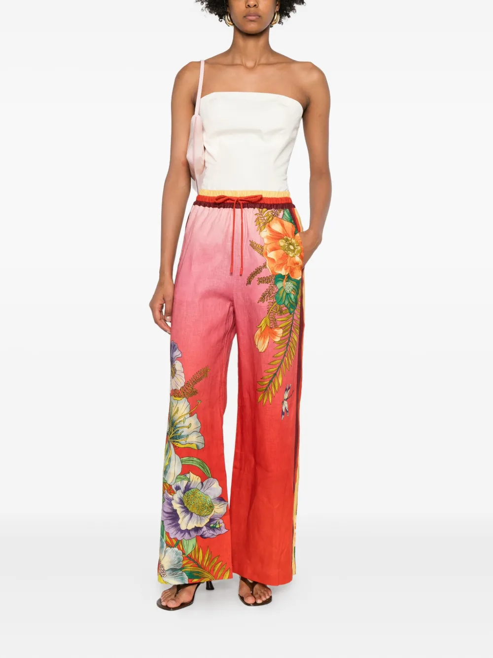 ALEMAIS Inez floral-print side-stripe trousers - Roze