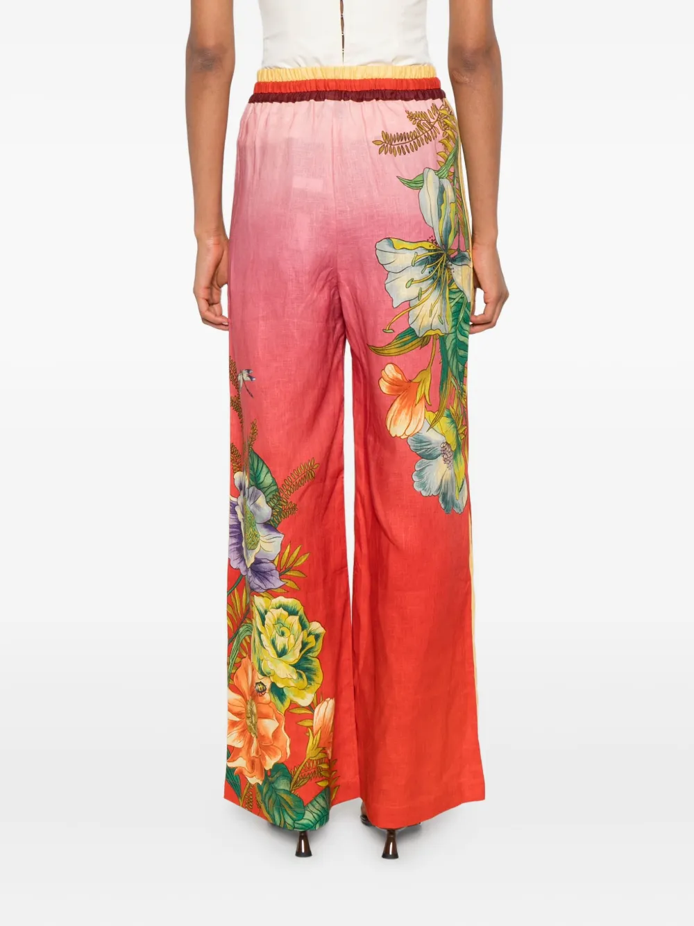 Alemais Inez Floral-print Side-stripe Trousers In Red