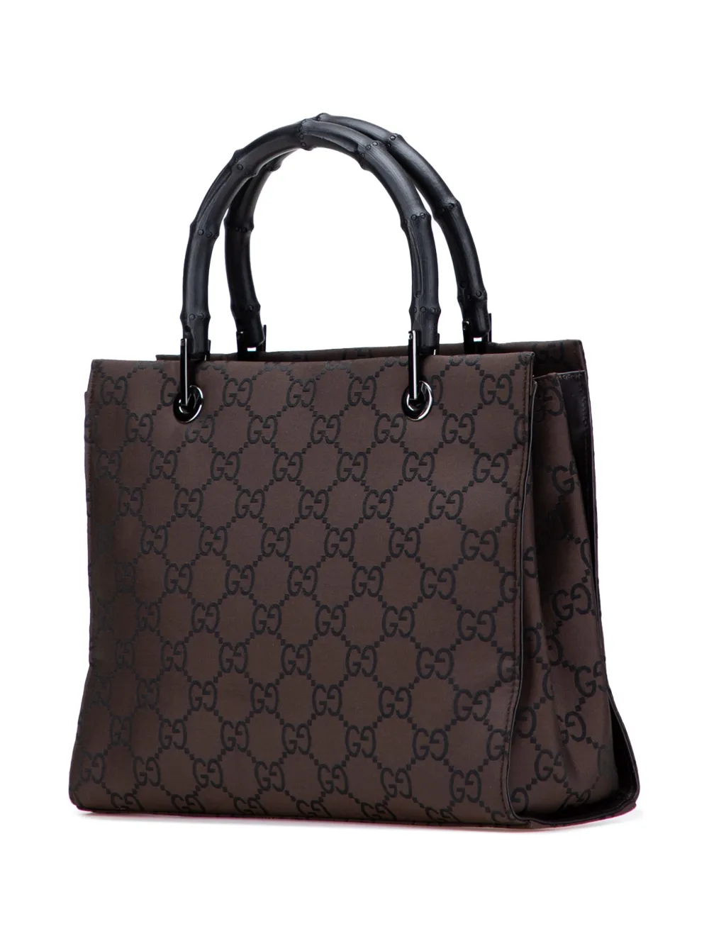Pre-owned Gucci 2000-2015 Gg Nylon Bamboo Satchel In Brown
