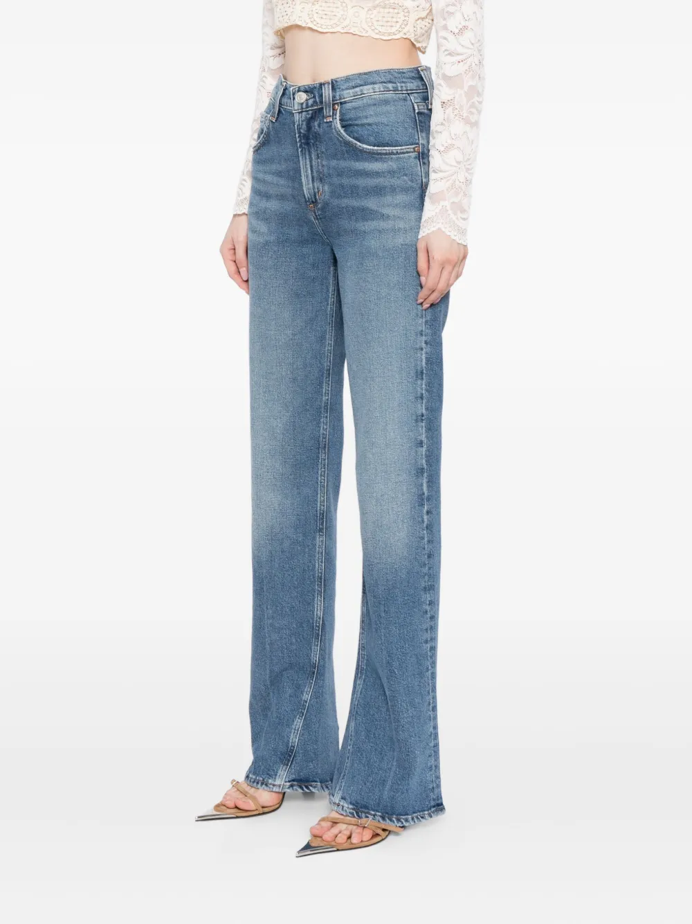 Agolde Kick Boot Jeans Stencil Color Mid Rise In Blue