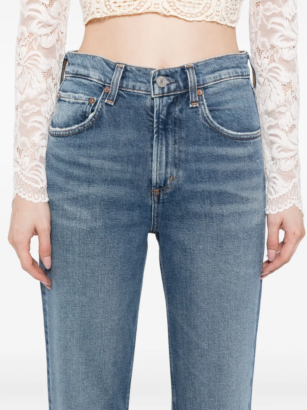 Agolde Kick Boot Jeans Stencil Color Mid Rise In Blue