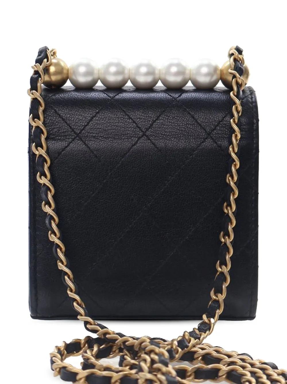 Pre-owned Chanel 2019 Mini Goatskin Chic Pearls Clutch On Chain Crossbody Bag In Black