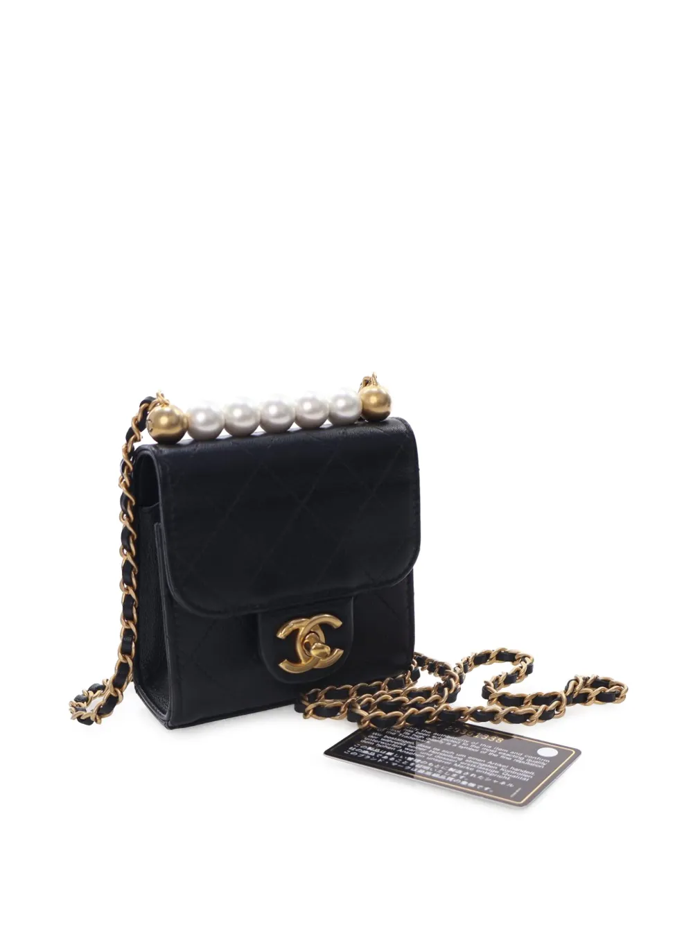 Pre-owned Chanel 2019 Mini Goatskin Chic Pearls Clutch On Chain Crossbody Bag In Black