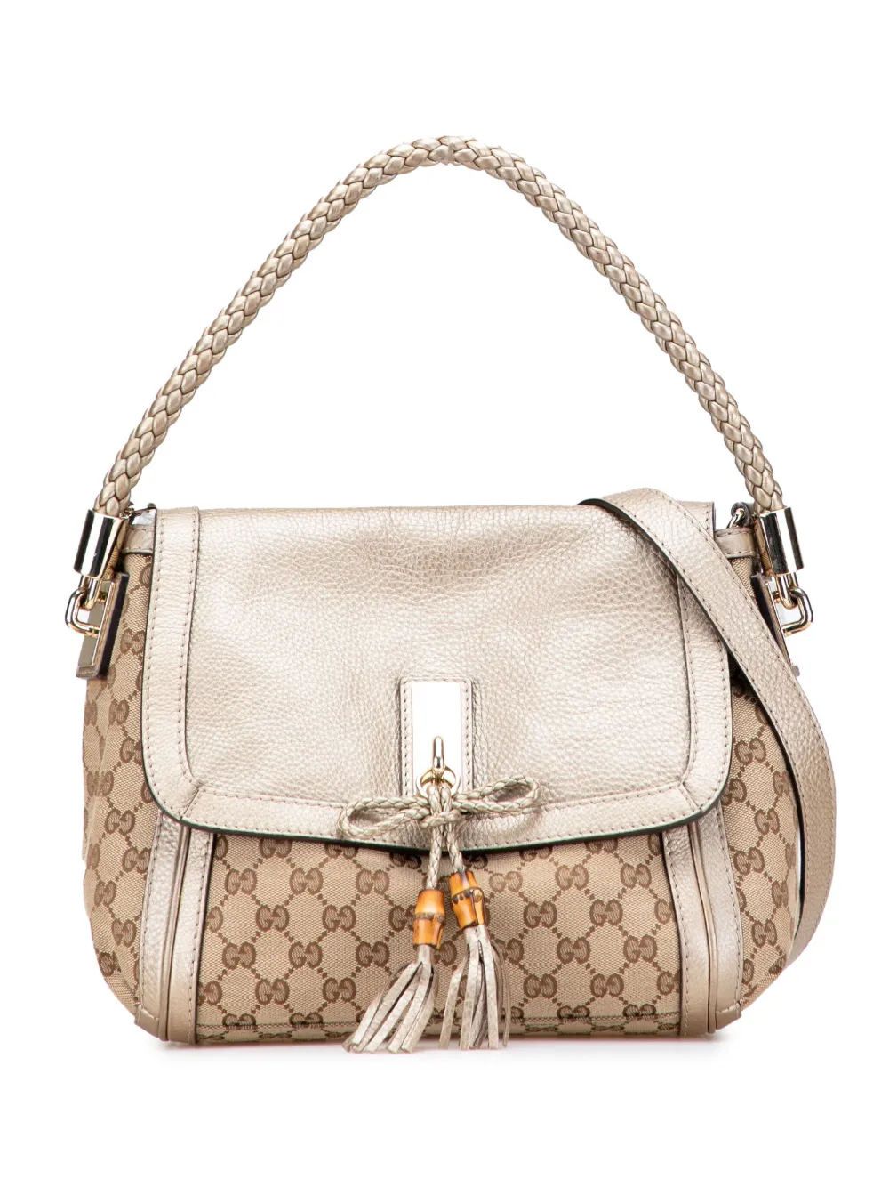 Pre-owned Gucci 2000-2015 Gg Canvas Bella Flap Satchel In Brown