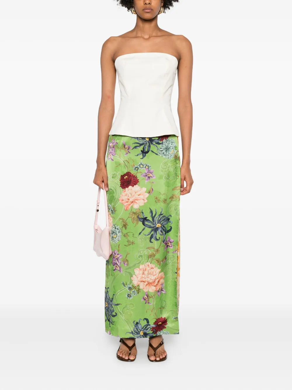 ALEMAIS Avery floral-print side-split long skirt - Groen