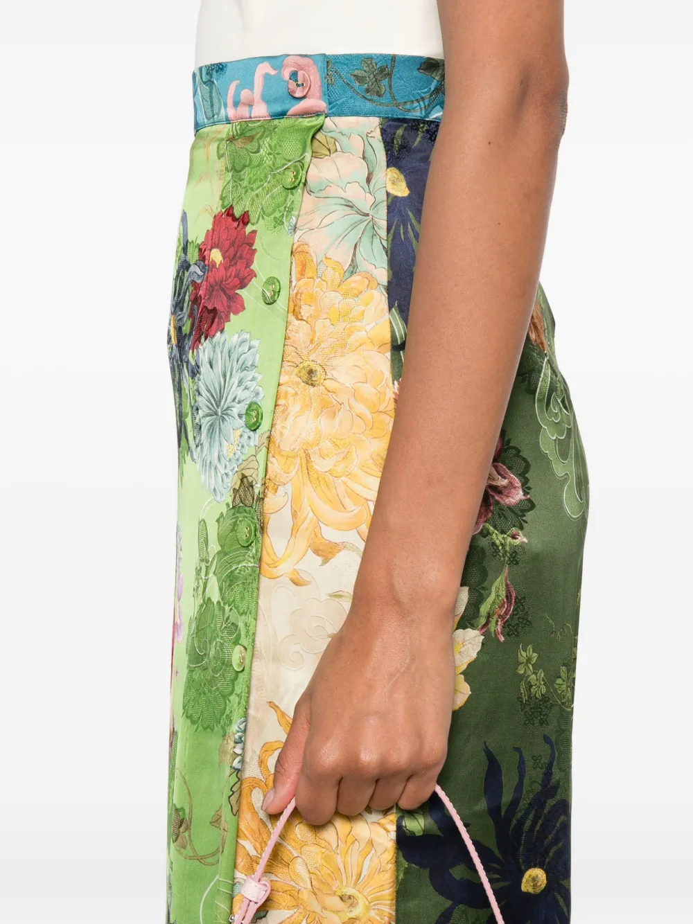 Alemais Avery Floral-print Side-split Long Skirt In Green