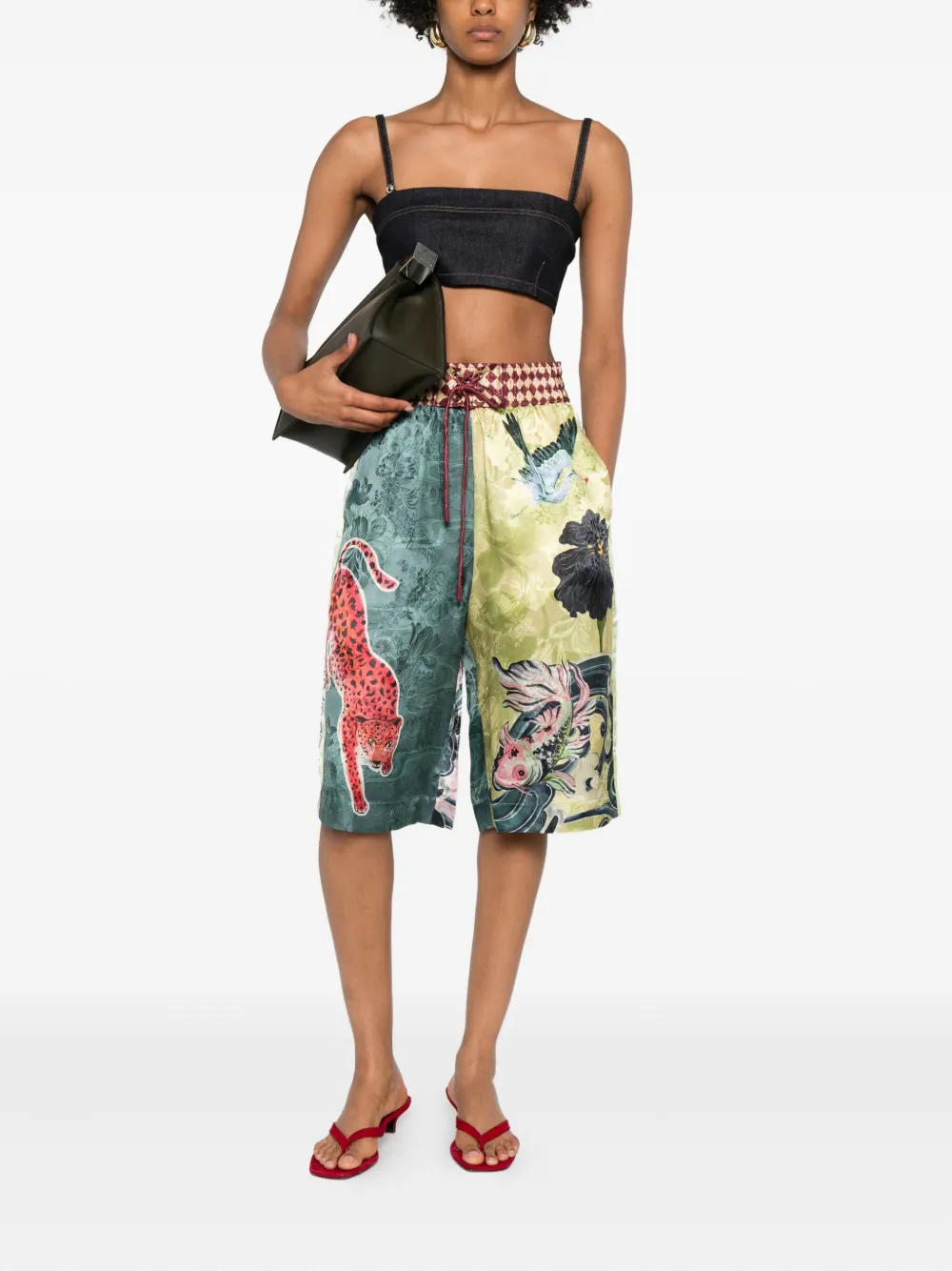 Alemais Rochester Animal-print Drawstring Shorts In Green