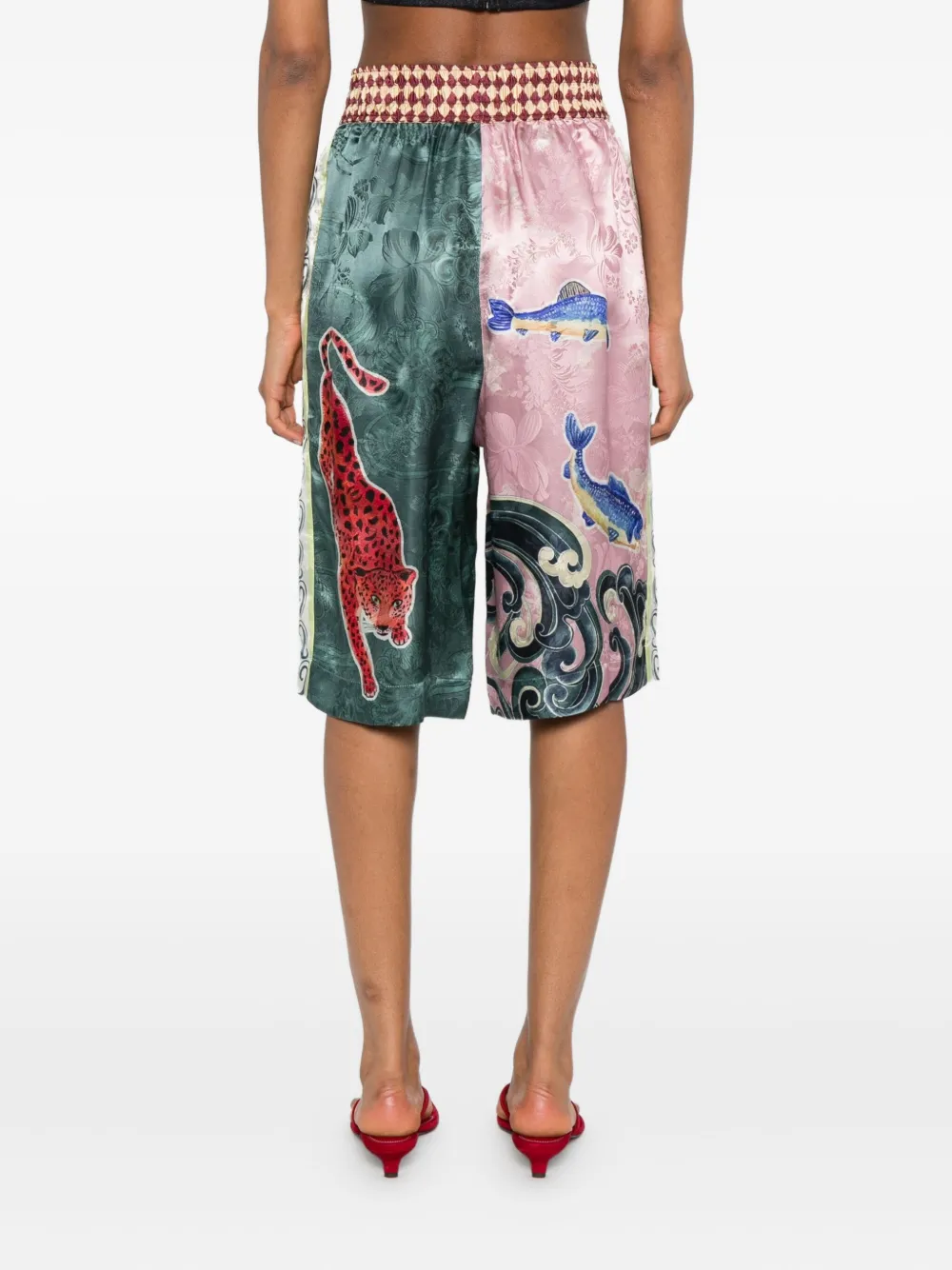 Alemais Rochester Animal-print Drawstring Shorts In Green