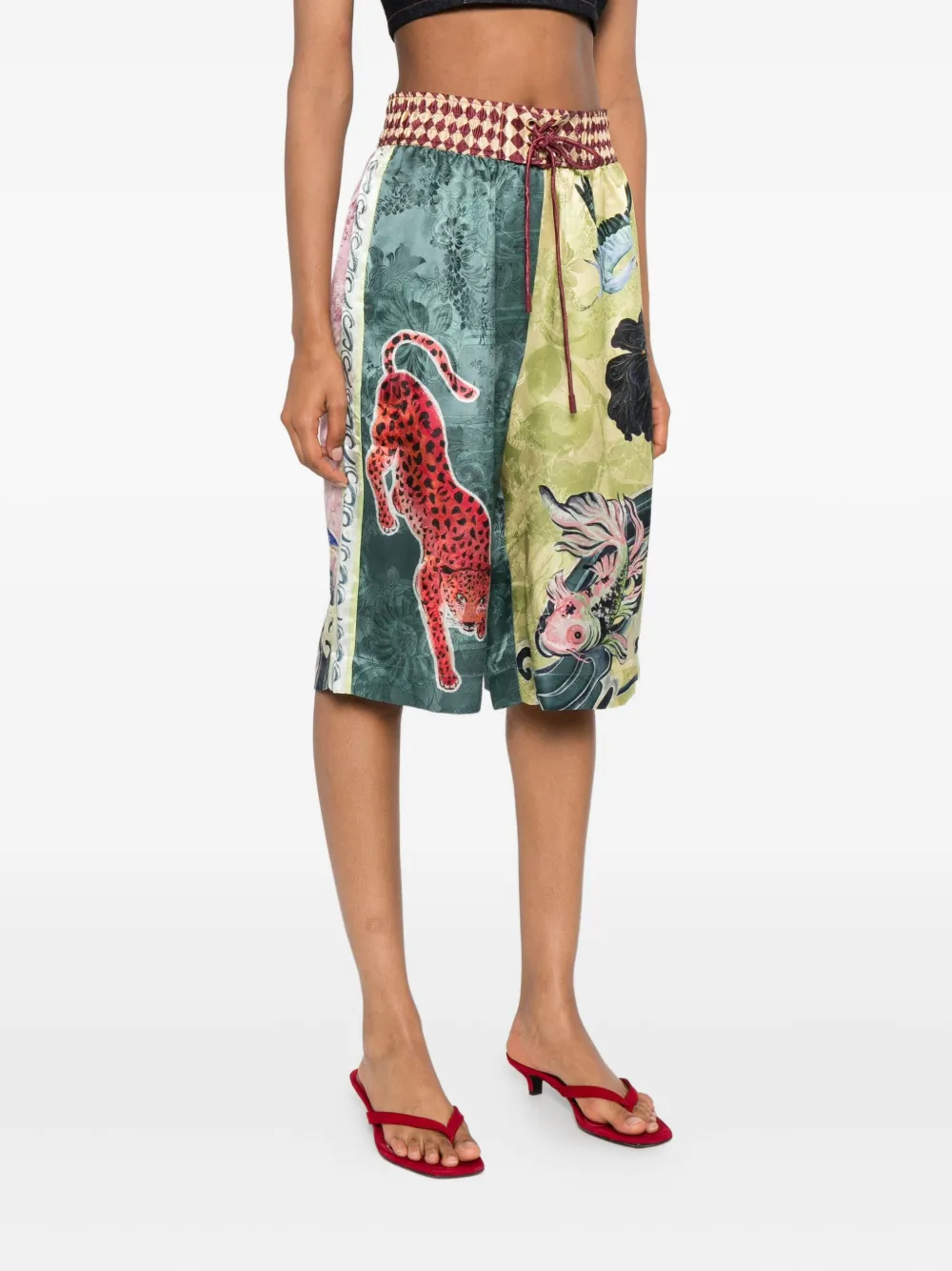 Alemais Rochester Animal-print Drawstring Shorts In Green