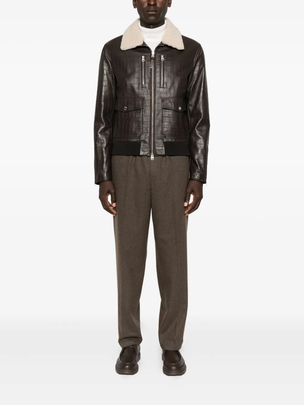 Mackage Embossed-leather Chance-nv Bomber Jacket In Brown